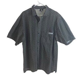 Gotcha Vintage Mens Shirt Size Large Gray Spell Out Print Short Sleeve Button Up